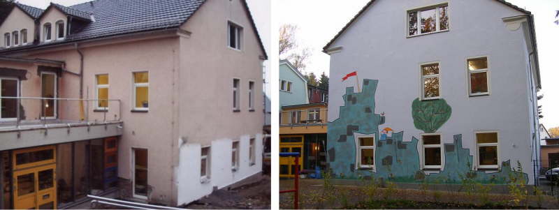 Fassadengestaltung KiTa Wichtelburg Pulsnitz vorher/nachher (2)